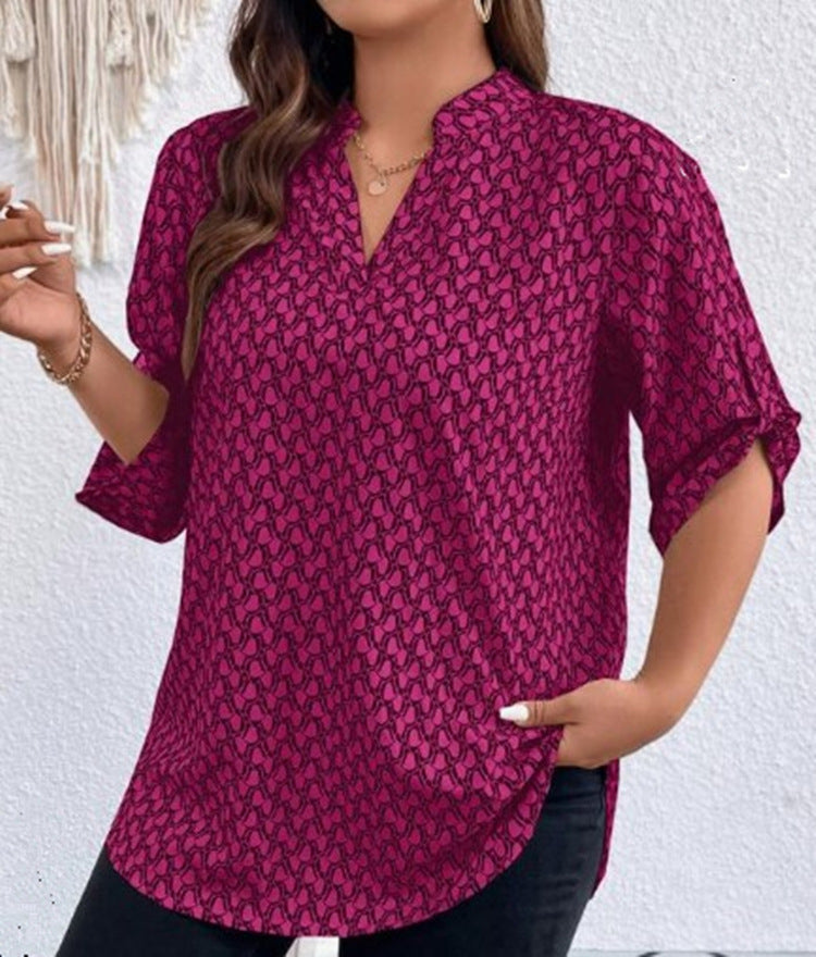 Women's Shirt V-neck Long Sleeve Temperament Printed Slimming Top