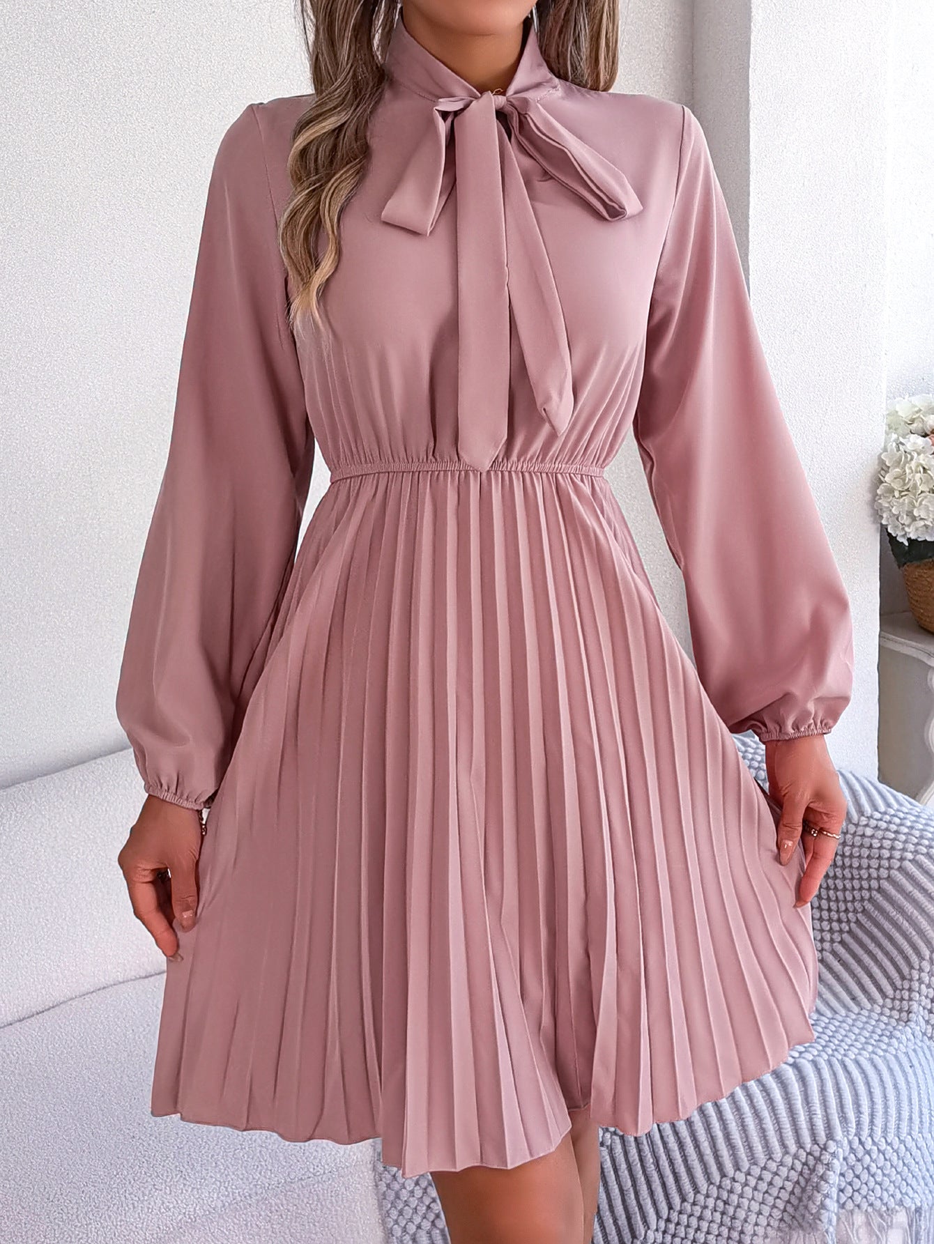 Women's Lace Up Waist-controlled Long Sleeves Dress