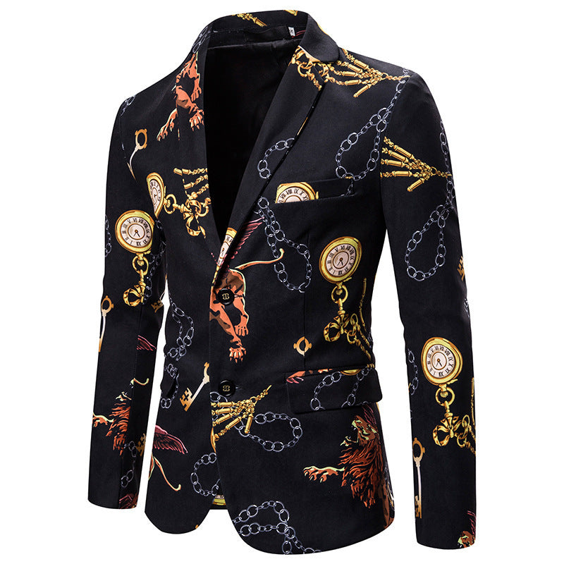 European And American Style Irregular Chain Printing High-grade Flower Suit Men