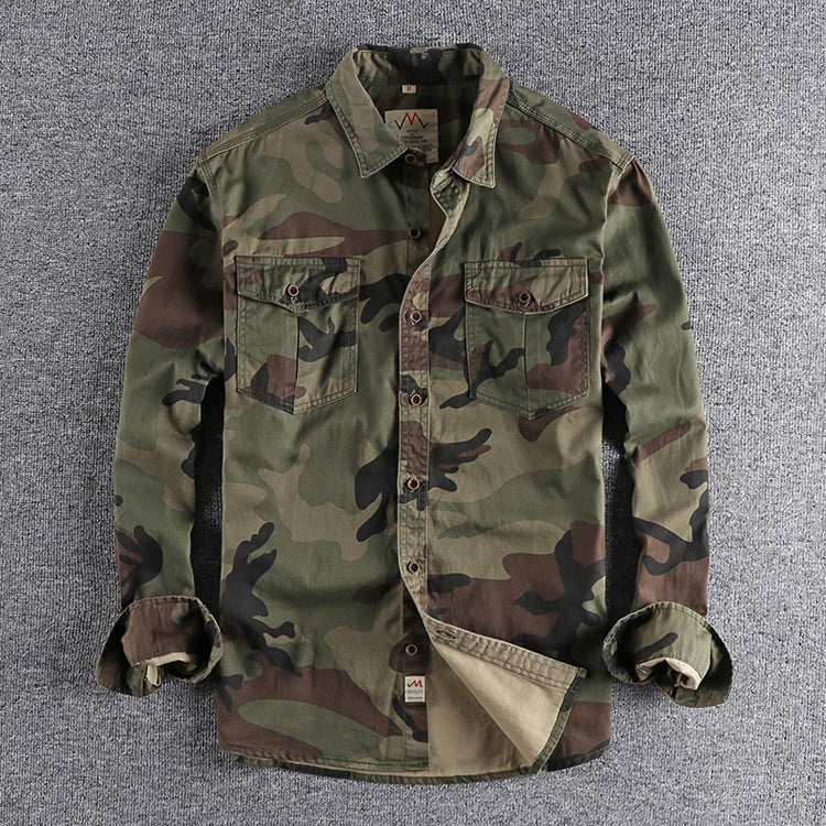 Washed Camouflage American Tooling Long-sleeved Shirt Men