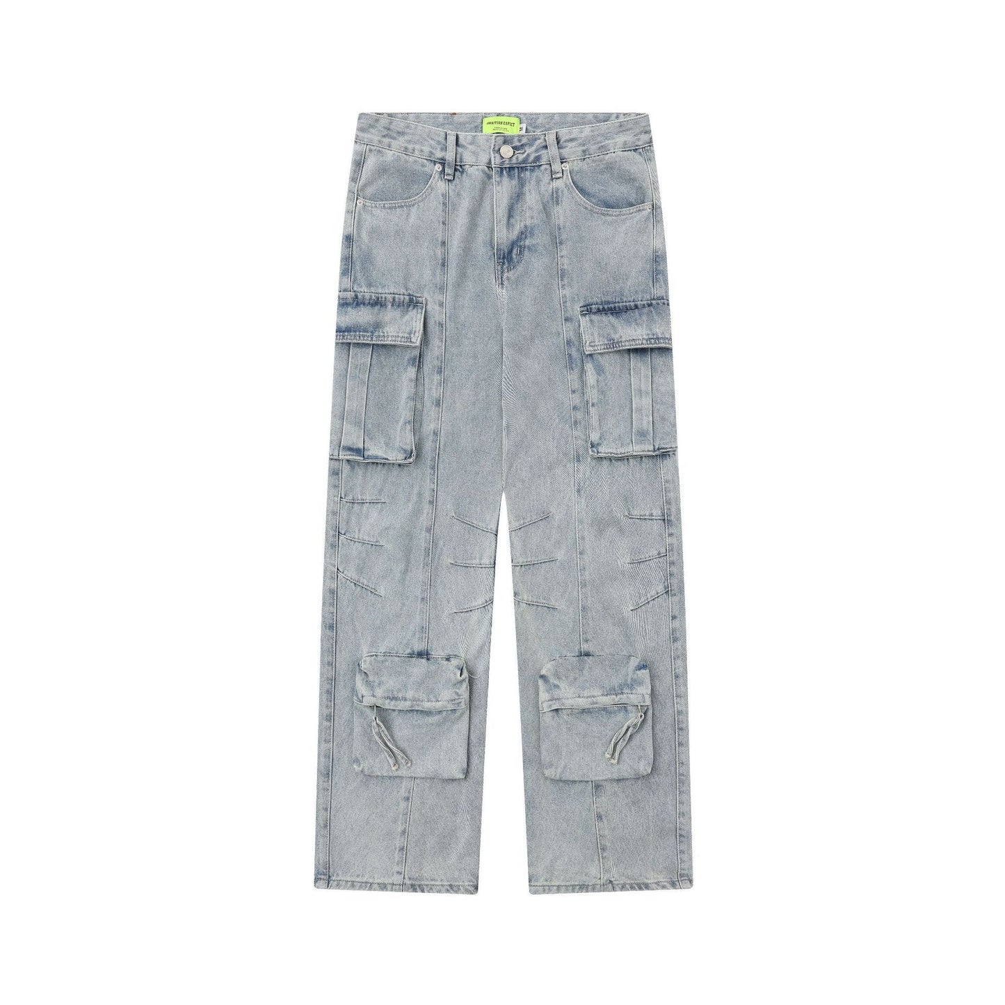 American Street Fashion Heavy Industry Washing Tooling Denim Trousers