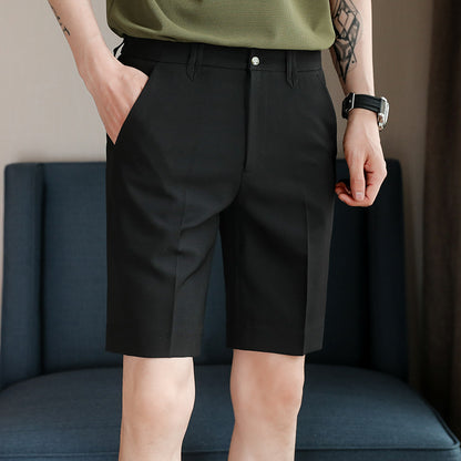 Men's Solid Color Half Elastic Waist Suit Shorts