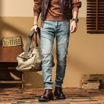 Casual Straight-leg Slim Fit High Quality Stretch Blue Denim Trousers