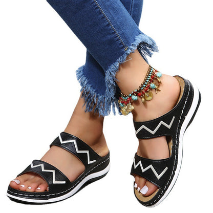 Women's Mid-Heel Embroidered Wedge Lightweight Sandals