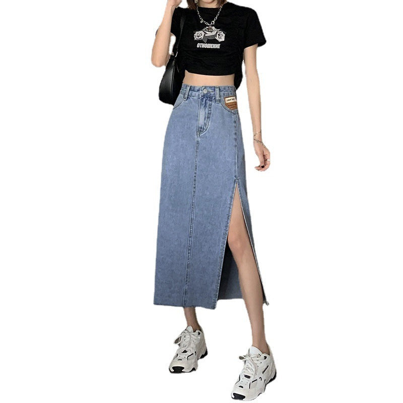 Fashionable With Side-slit Denim Skirt For Women