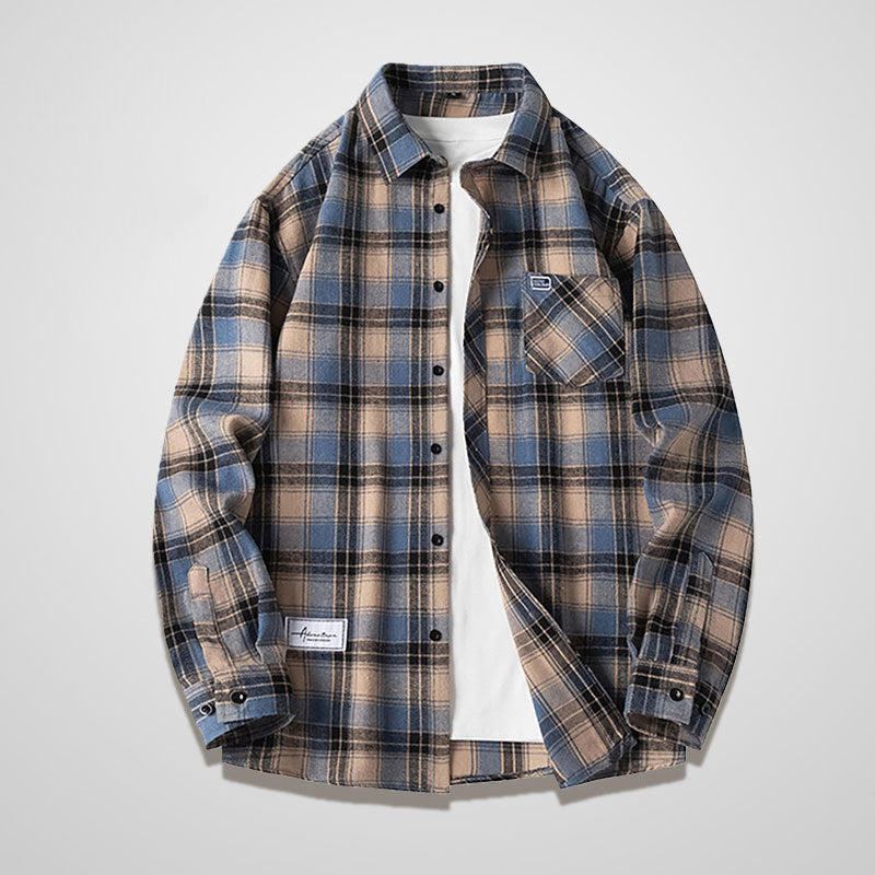 American Fashion Brand Long Sleeve Plaid Shirt Men