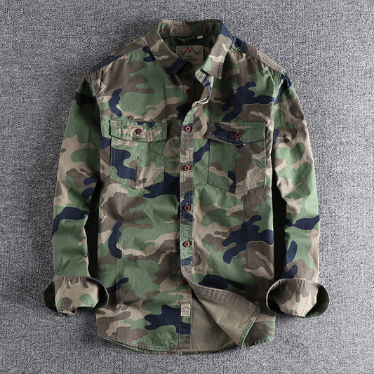 Washed Camouflage American Tooling Long-sleeved Shirt Men