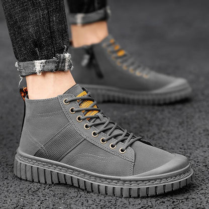 British Style Casual Sneakers Men's High-top Leather Boots