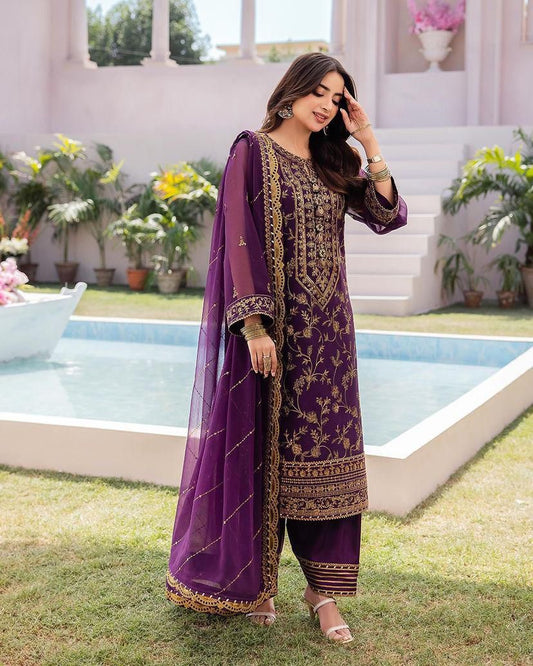 Chinon Silk Embroidered Salwar Suit