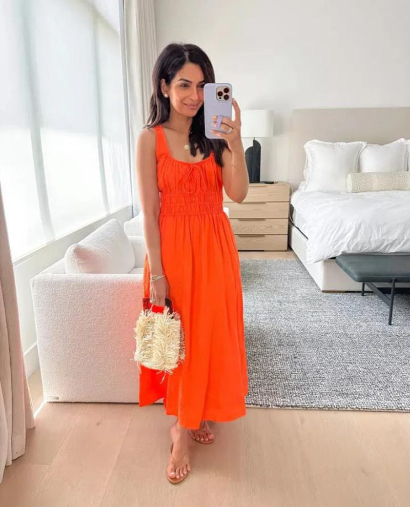 Women's Summer Solid Color Strap Tube Top Dress