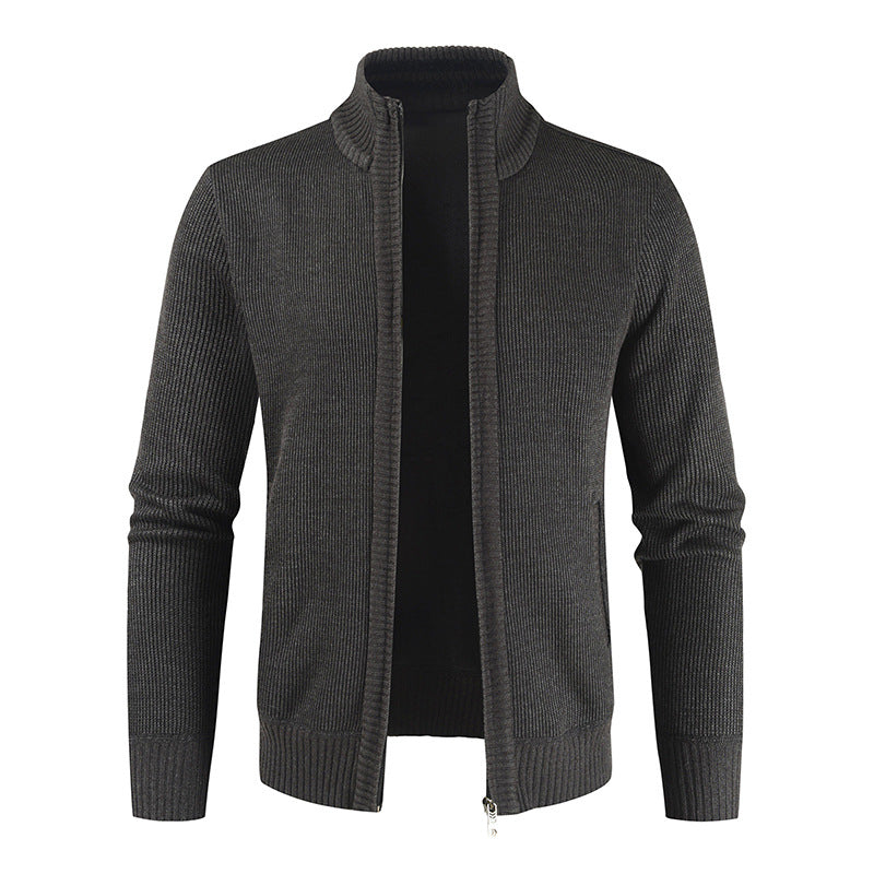 2023 Autumn New Men's Cardigan Coat Casual Stand Collar Solid Color Men's Knitwear