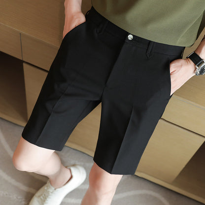 Men's Solid Color Half Elastic Waist Suit Shorts