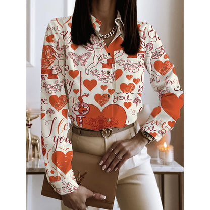 Spring And Autumn Long Sleeve Loose Printed Long Sleeve Lapel Mid-length Shirt