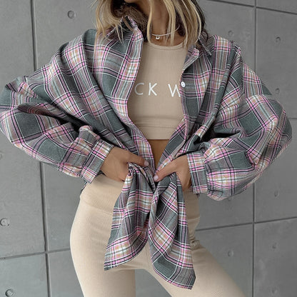 Pure Cotton Colored Plaid Shirt For Women