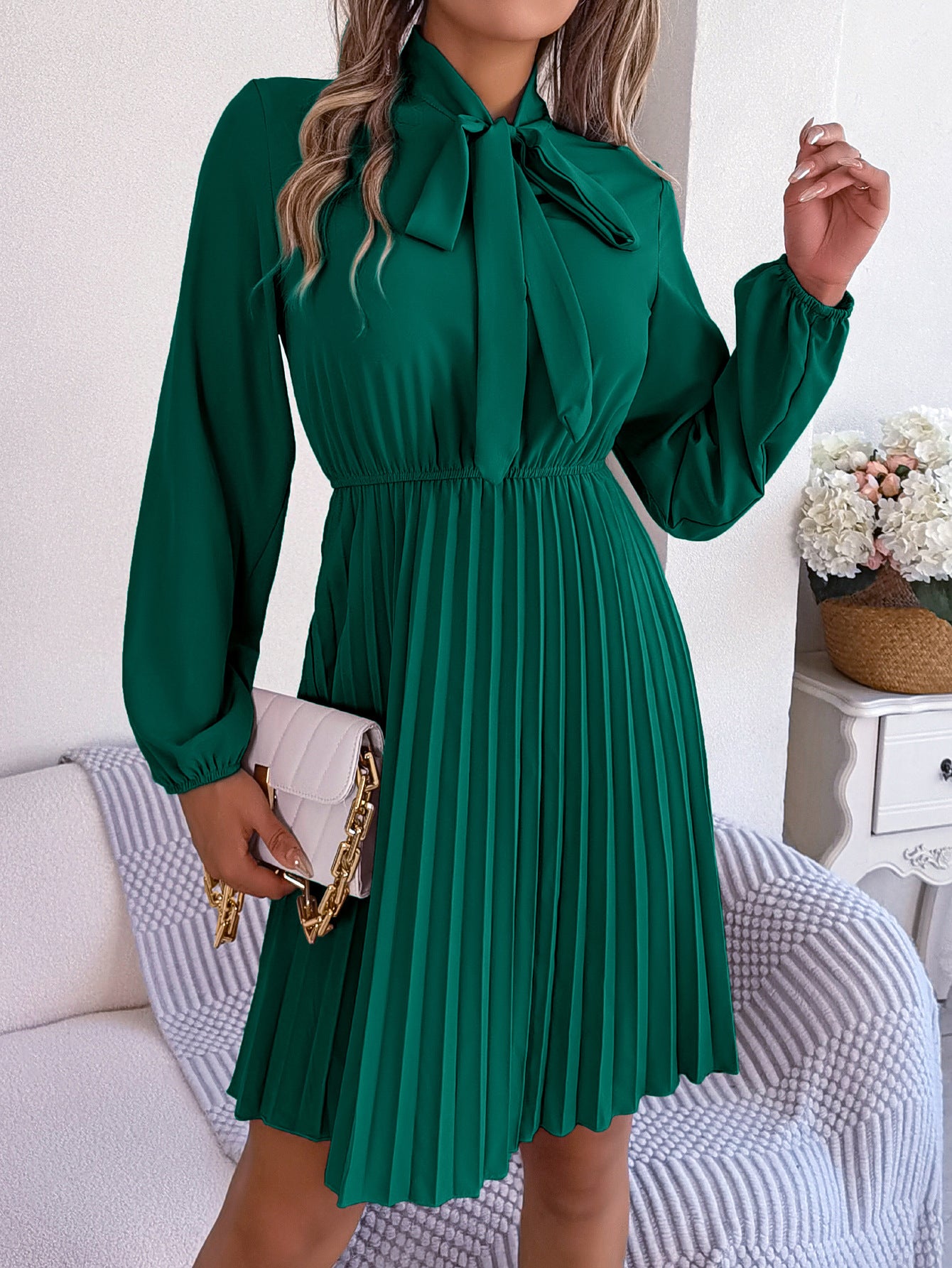 Women's Lace Up Waist-controlled Long Sleeves Dress