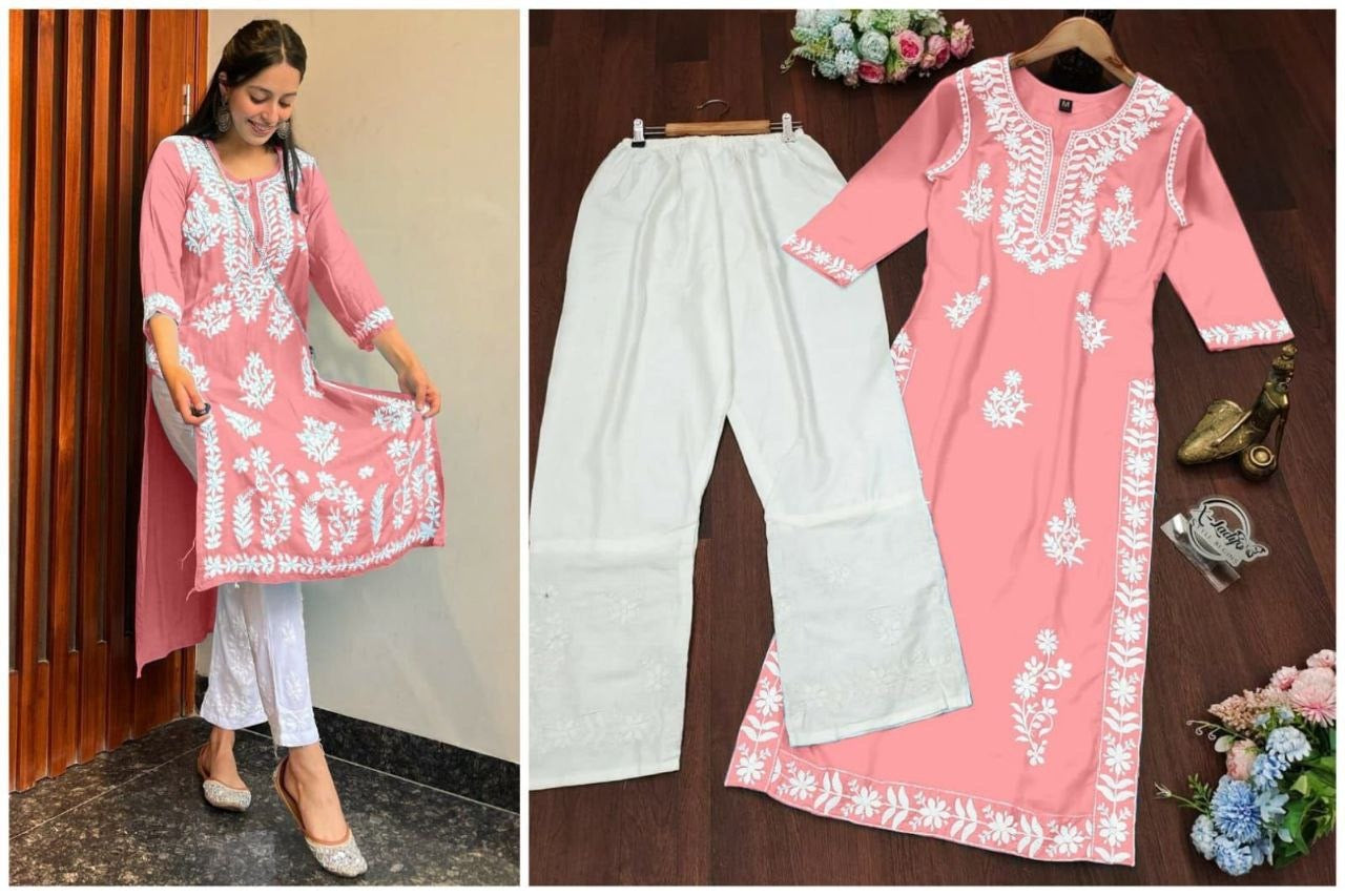 Rayon with embroidery work Kurta and Pant Set