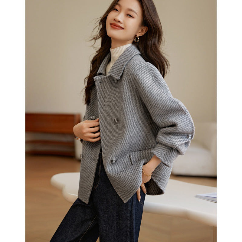 Pineapple Pattern Woolen Coat Outerwear Women