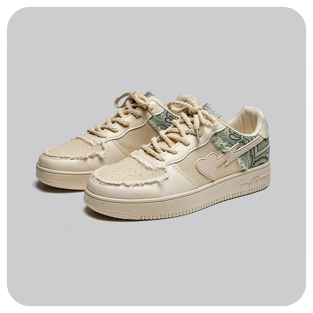 All-match College Cashew Flower White Shoes