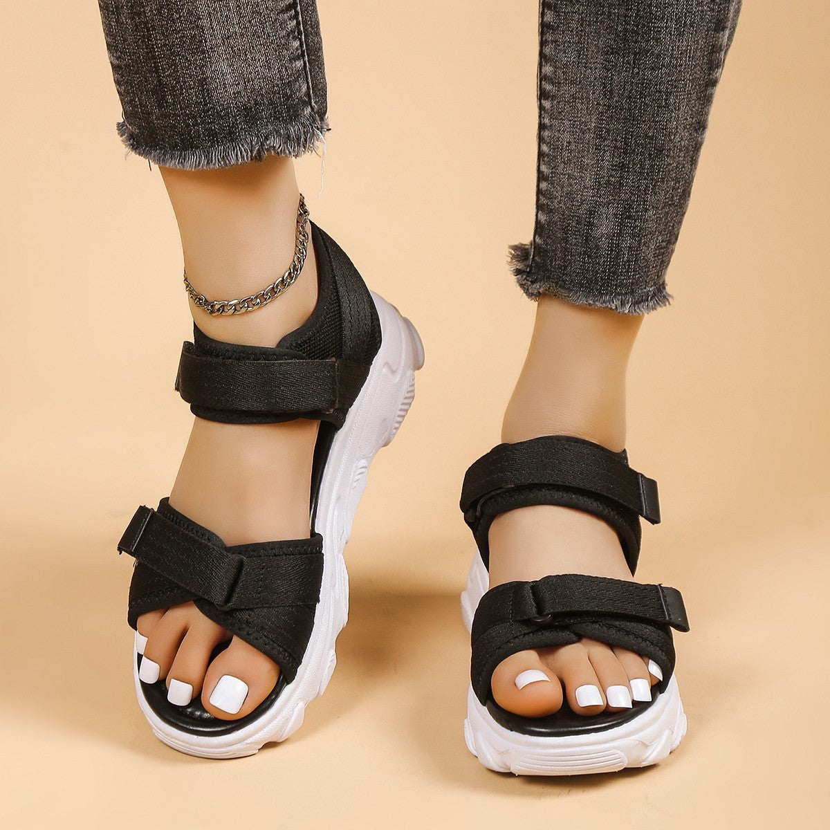 Women's Platform Round Toe Peep Toe Velcro Casual Sandals