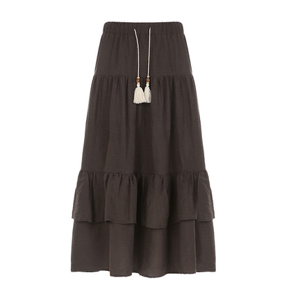 Women's Retro Ethnic Style Contrast Color Drawstring Flared Skirt