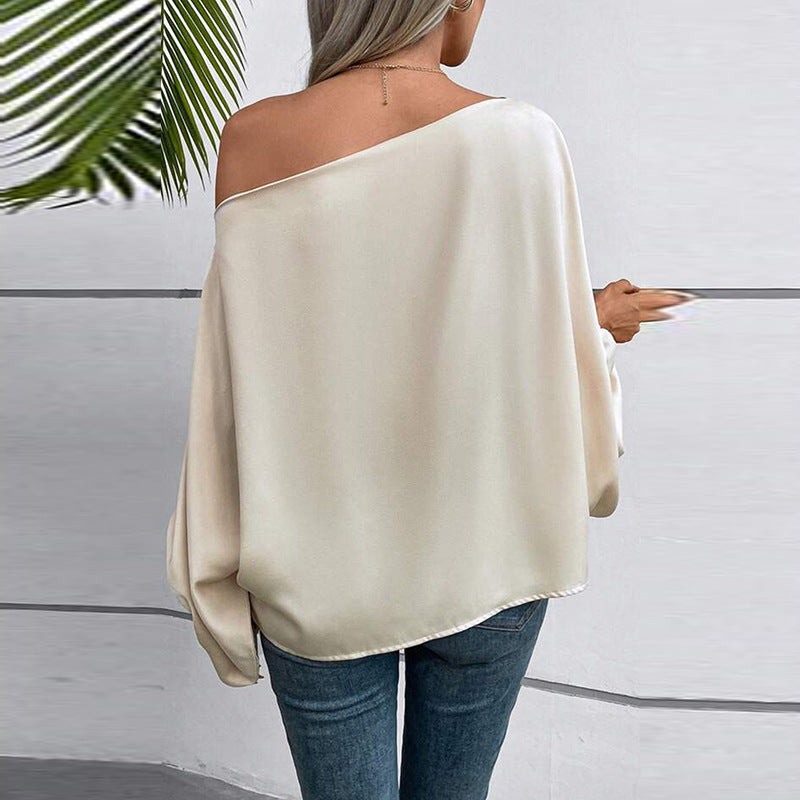 European And American Temperament Commute Diagonal Collar Asymmetric Pullover