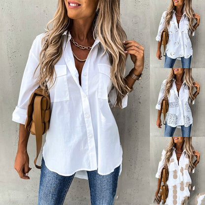 New Women's Clothing Autumn And Winter Irregular Loose Long Sleeve Lapel Shirt