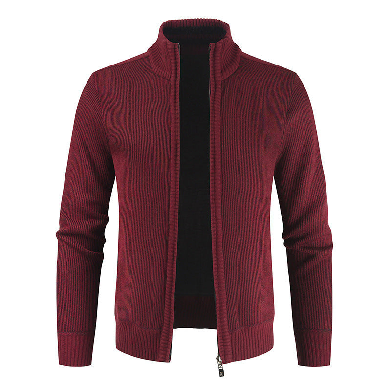 2023 Autumn New Men's Cardigan Coat Casual Stand Collar Solid Color Men's Knitwear