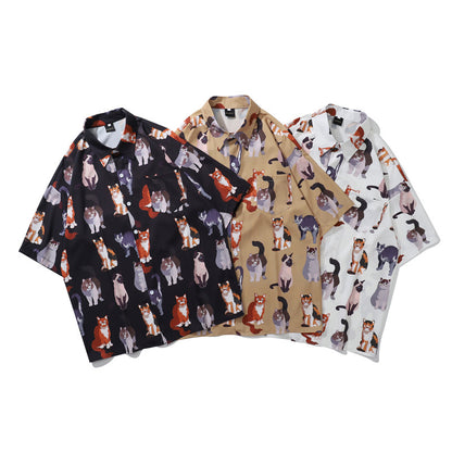 Cartoon Hawaiian Loose Retro Short Sleeve Shirt