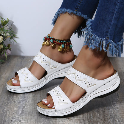 Women's Mid-Heel Embroidered Wedge Lightweight Sandals