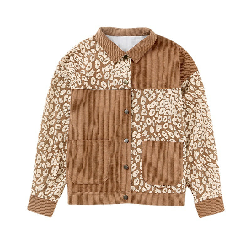 Women's Corduroy Jacket Leopard Splicing Jacket