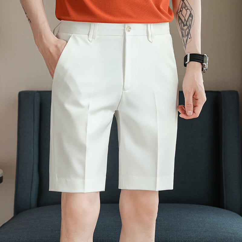 Men's Solid Color Half Elastic Waist Suit Shorts