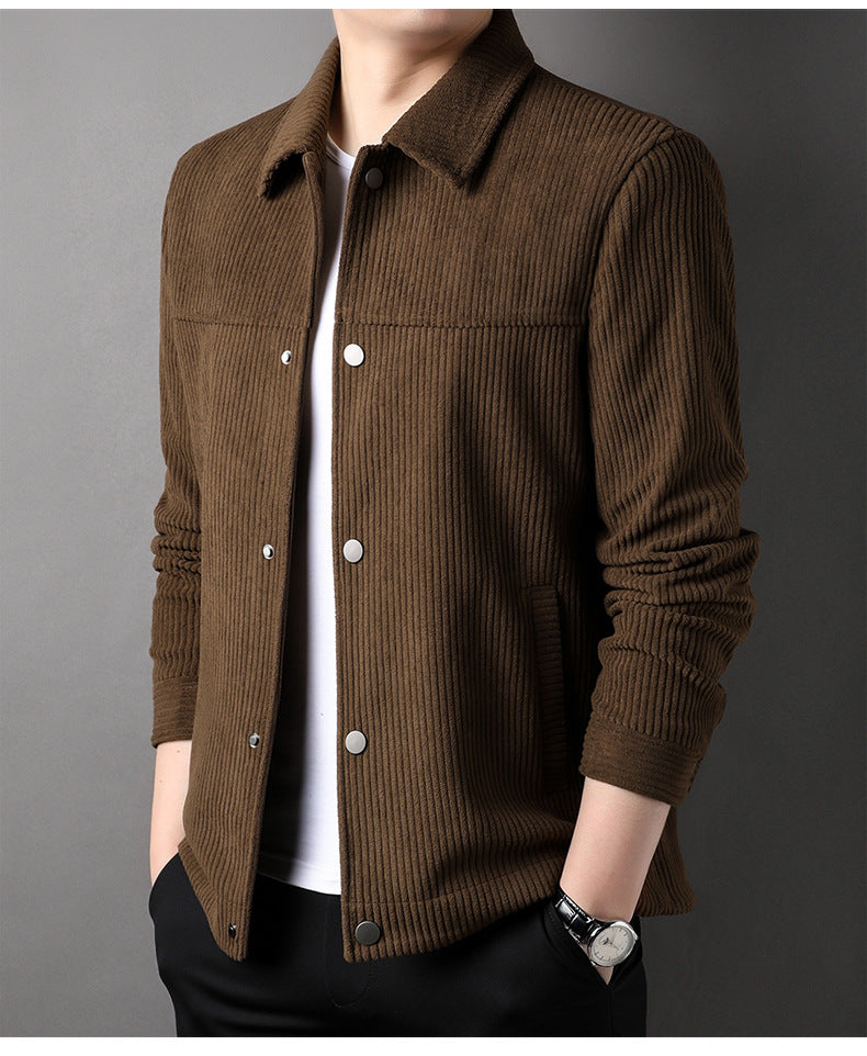 Men's Solid Color Casual Polo Collar Corduroy Jacket