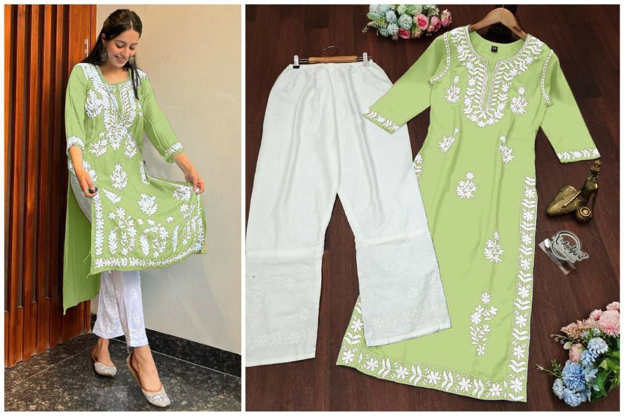 Rayon with embroidery work Kurta and Pant Set