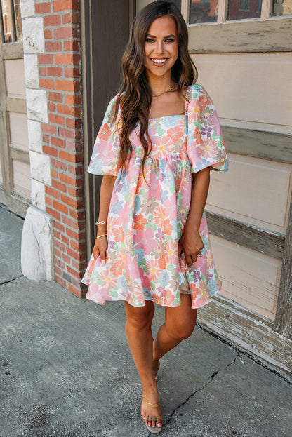 Summer New Floral Print Backless Short Sleeve Dress Women