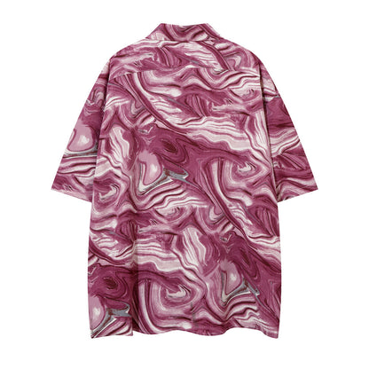 Grape Purple Tie-dyed Short-sleeved Shirt Men's Lapel