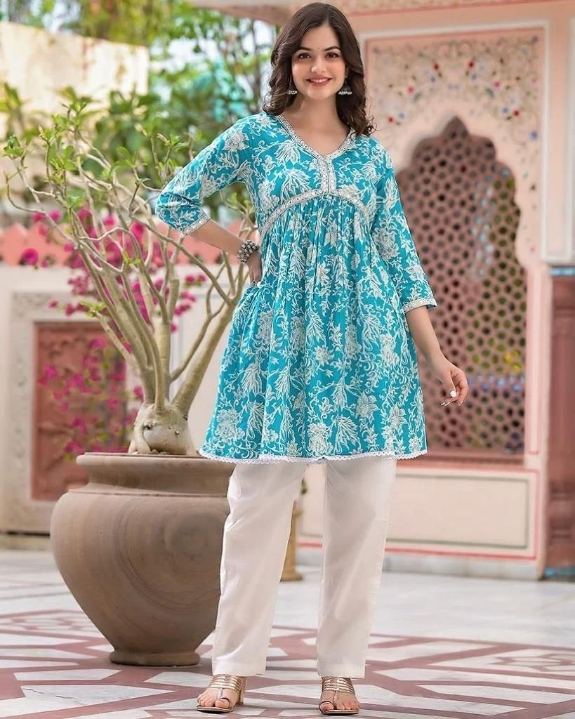 Classy Printed Short Top with Beautiful Embroidery work with Pant