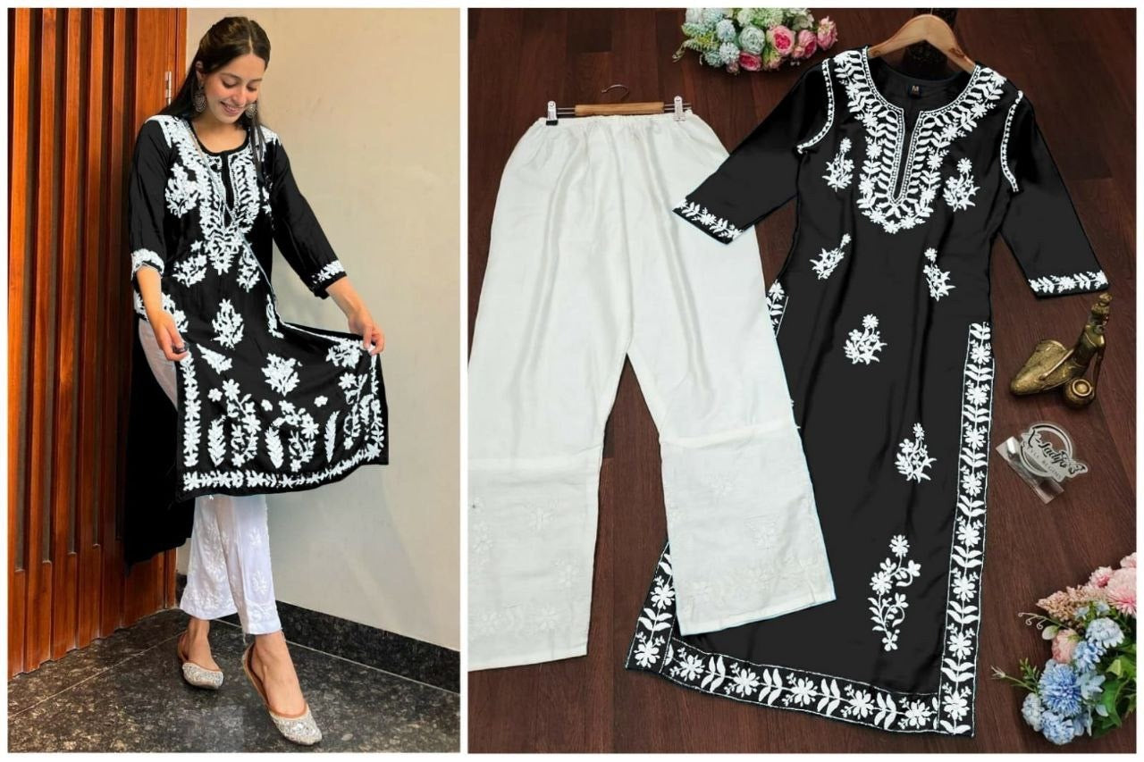 Rayon with embroidery work Kurta and Pant Set