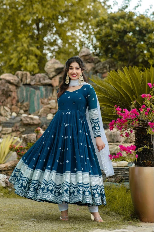 Faux Georgette Fabric With Embroidery Work Anarkali Suit