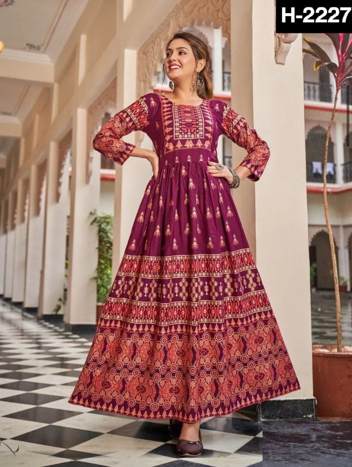 Rayon Anarkali Gown style Kurti with prints