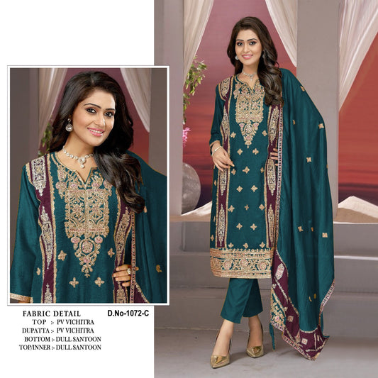 Heavy Vichitra Embroidery with sequence and mirror work Pakistani suit