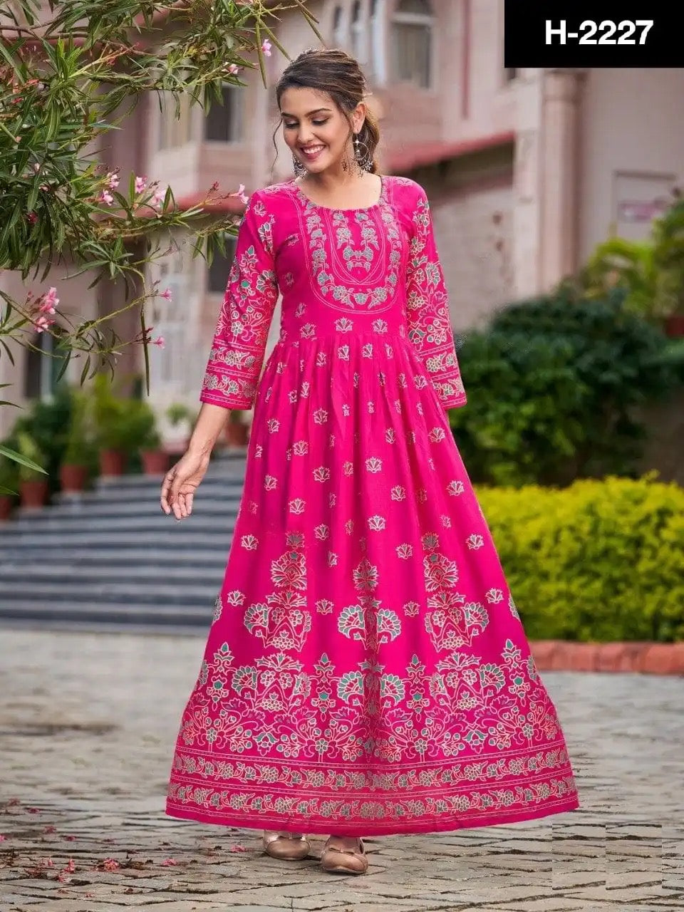 Rayon Anarkali Gown style Kurti with prints