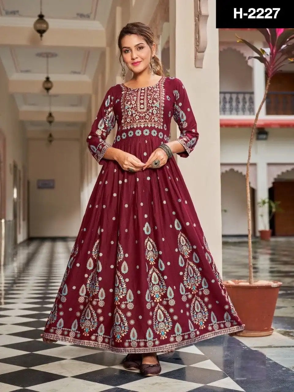 Rayon Anarkali Gown style Kurti with prints