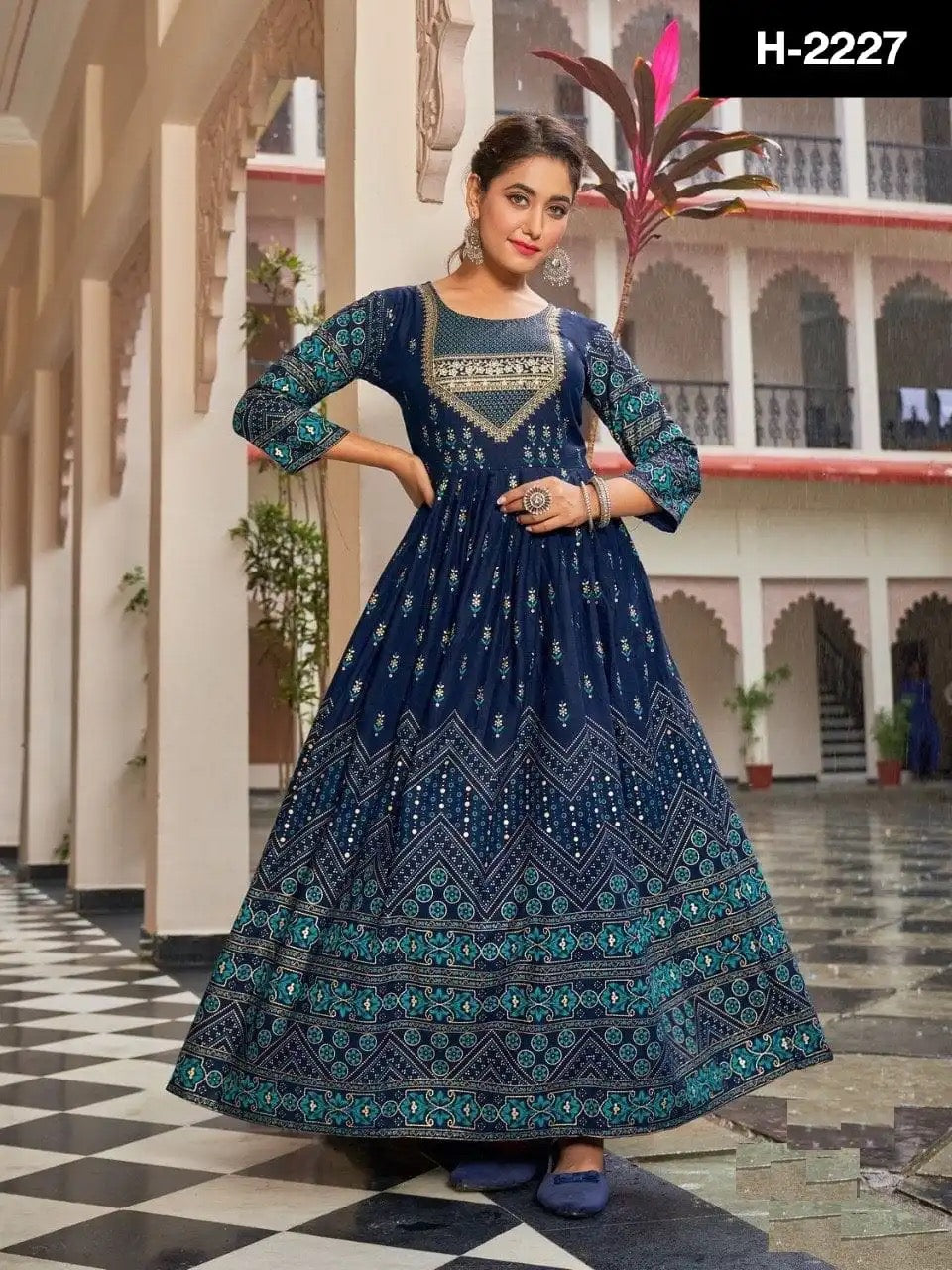 Rayon Anarkali Gown style Kurti with prints