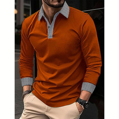 Men's Long-sleeved Polo Shirt Printing Color Contrast Casual