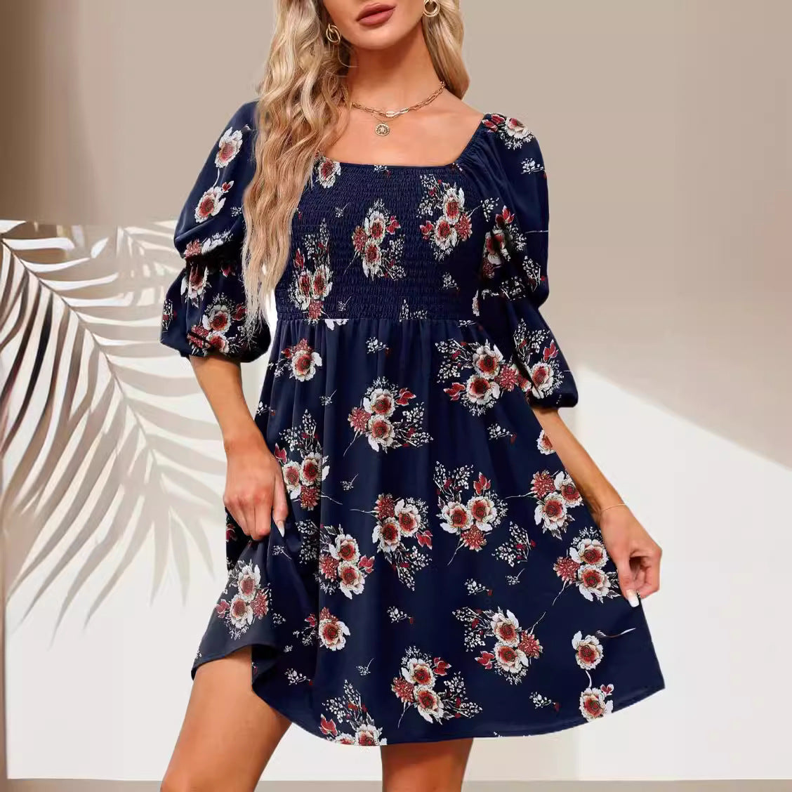 Floral Puff Sleeve Fashion Women's Wear Dress