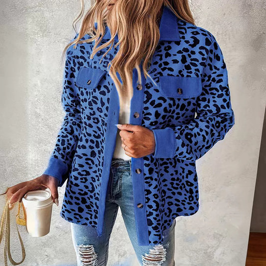 Women's Leopard Print Contrast Color Long-sleeved Jacket