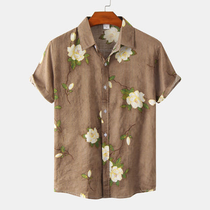 Men's Floral Short-sleeved Shirt Top