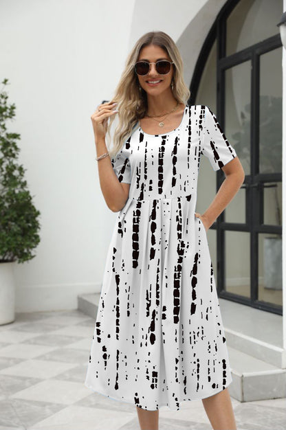 Women's Fashionable Elegant Printed Round Neck Short Sleeve Dress