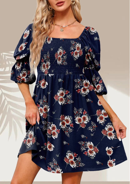 Floral Puff Sleeve Fashion Women's Wear Dress