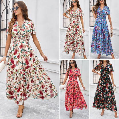 Temperament Leisure Printed Waist-controlled Dress